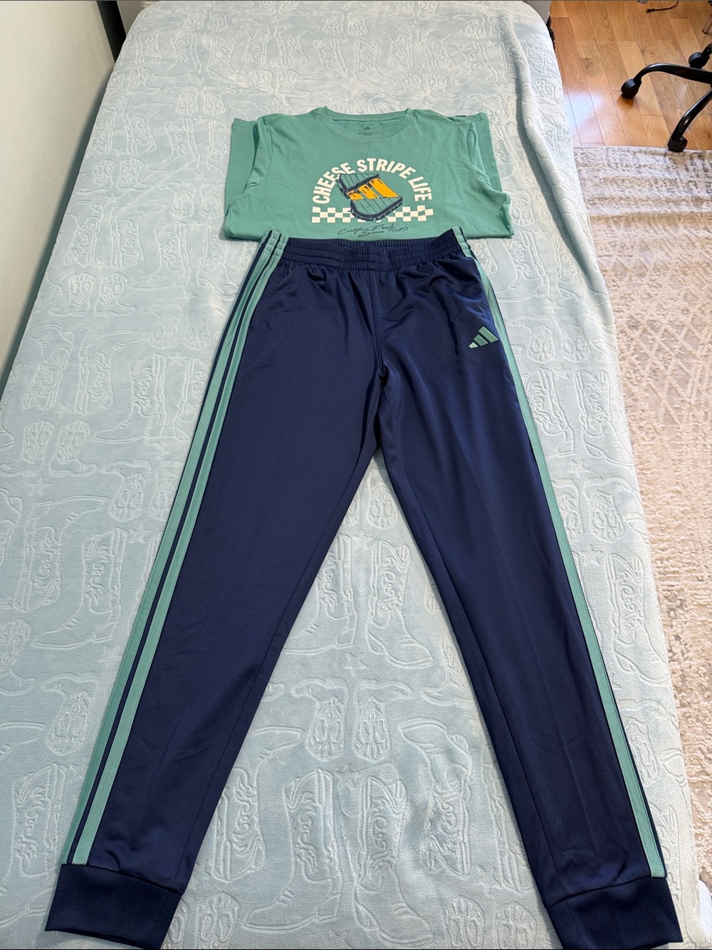 adidas Navy Joggers with Mint Green Side Stripes